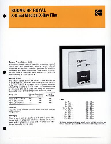 Printed text and photograph of film packet.