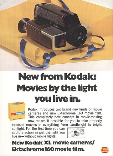 Printed text and photograph of unwrapped movie camera.