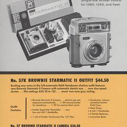 Flyer with printed text and photograph of cameras.