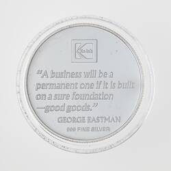 Medallion - George Eastman, Kodak, circa 1990s, Reverse