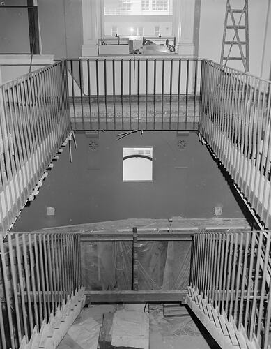 Construction of staircase between Monash Hall and Barry Hall, Science Museum, Melbourne, 1974