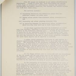 Research Notes - 'Research Laboratory'. Kodak (Australasia) Pty Ltd, History of Kodak (Australasia) Pty Ltd, Coburg, circa 1960s. Page 2/4