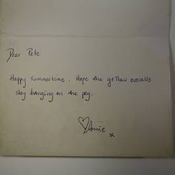 Card - From Annie to Peter Auty, circa 2009