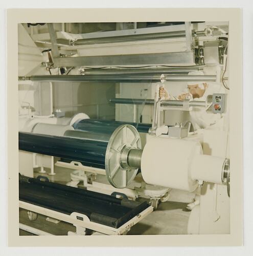 Slide 152, X-Ray Film on Unwind End of Coating Machine, Kodak Factory, Coburg, 'Extra Prints of Coburg Lecture' album, circa 1960s