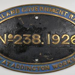 Locomotive Builders Plate - New Zealand Government Railways, Christchurch, 1926