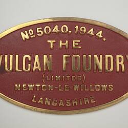 Locomotive Builders Plate - Vulcan Foundry, Newton-Le-Willows, Lancashire, 1944