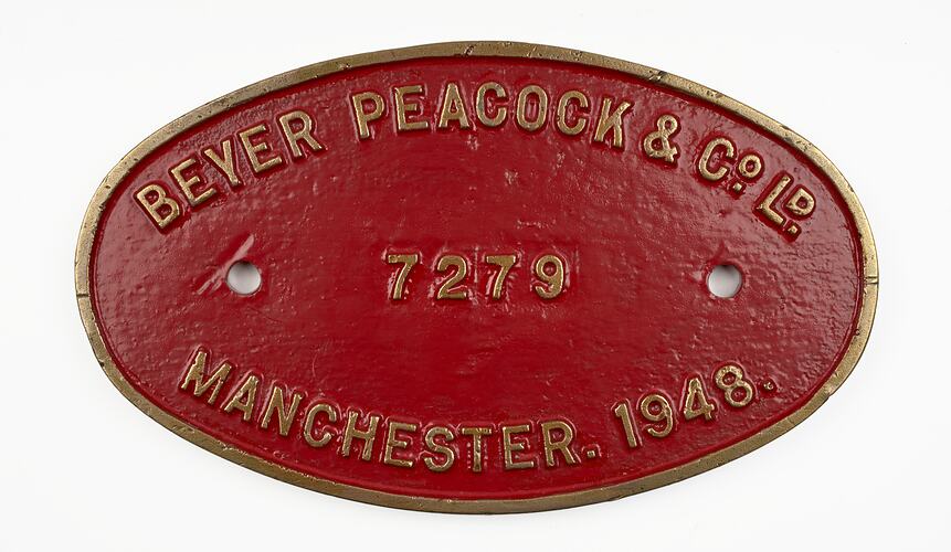 Locomotive Builders Plate - Beyer Peacock & Co. Ltd., Manchester, England, 1948