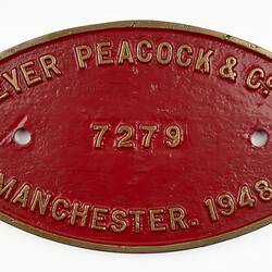 Locomotive Builders Plate - Beyer Peacock & Co. Ltd., Manchester, England, 1948