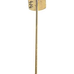 Back of square badge with vertical stick pin.