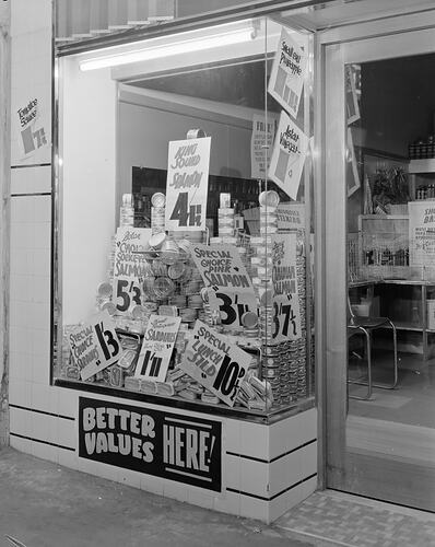 Moran and Cato Australia Ltd, Supermarket Window Display, Fitzroy, Victoria, Jan 1959