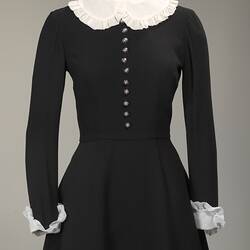 Dress - Prue Acton, Mini, Black Wool Crepe, 1967