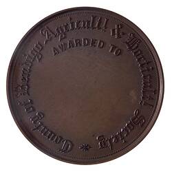 Medal - County of Bendigo Agricultural & Horticultural Society, Bronze Prize, Specimen, Victoria, Australia, circa 1880