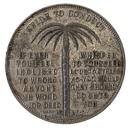 Medal - Coles Book Arcade Federation of the World, Guide to Conduct, c. 1885 AD