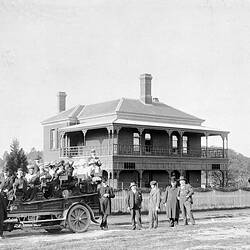 Negative - Group in Charabanc Outside Presbytery, Woodend, Victoria, 1906