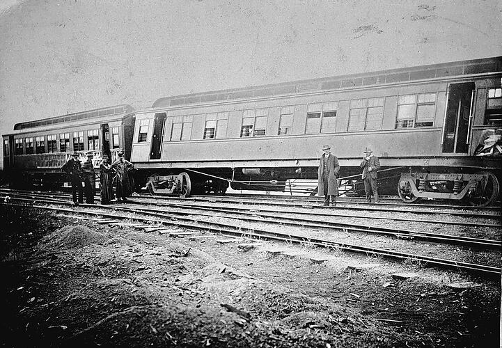A train derailed in a collision, Shepparton, 1912.