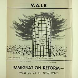 HT 56080, Pamphlet - 'Immigration Reform - Where Do We Go From Here?', Victorian Association for Immigration Reform, Melbourne, circa 1968 (MIGRATION), Document, Registered