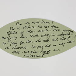 Paper Leaf - 'Can We Never Learn?', From the Heart: Remembering the 2009 Victorian Bushfires Exhibition, 2019