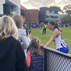 Digital Image - Ruby Tripodi Speaking To Her Family, Arden Street Football Ground, North Melbourne, 10 Sep 2023