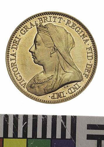 Half sovereign veiled head (1893), proof coin, Queen Victoria, Australia, Diam. 2.2 cm