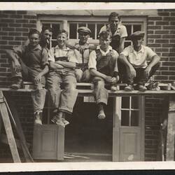 Digital Image - Hubert Halls Sitting On Building Site With Workmates, Fort Warden, Isle of Wight, England, circa 1952