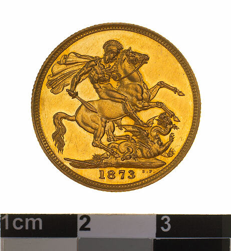 Proof Coin - Sovereign, Victoria, Australia, 1873, photographed by Museums Victoria