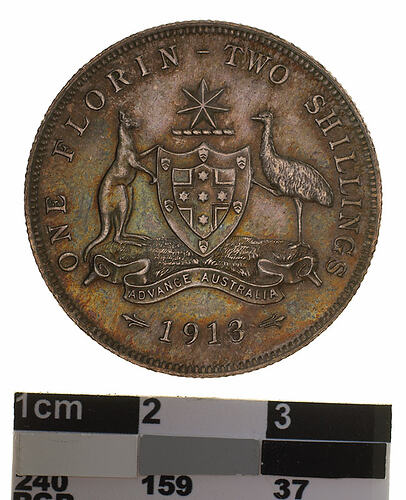 Coin - Florin (2 Shillings), Australia, 1913, photographed by Museums Victoria