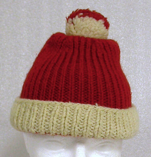 Beanie - Red and White Wool