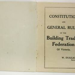 Booklet - Constitution and General Rules For The Building Trades' Federation of Victoria