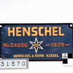 Locomotive Builders Plate - Henschel & Sohn, Kassel, Germany, 1939