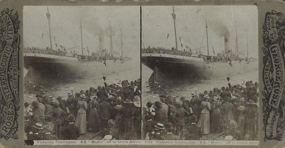 Digital Photograph - Rose's Stereographic Views, Victorian Contingent Boarding 'SS Medic' for Boer War, Port Melbourne, 1899