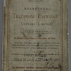 Front cover of 1883 Melbourne Telephone directory.