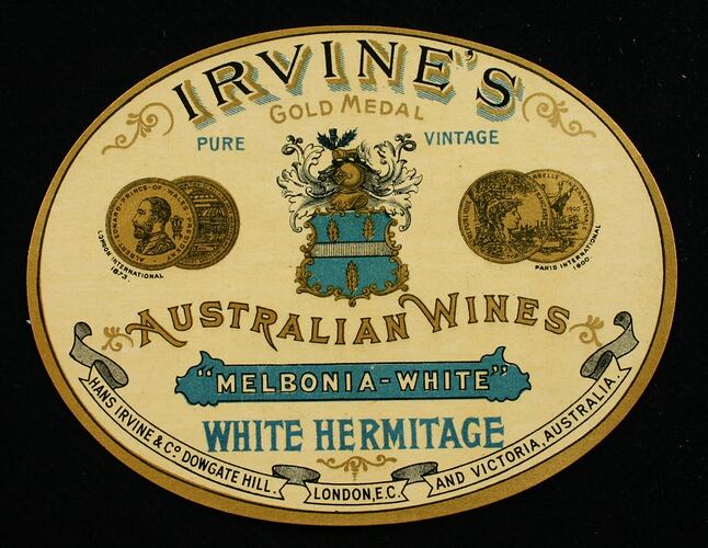 Wine Label - Great Western Winery, White Hermitage, 'Melbonia-White', 1905-1918