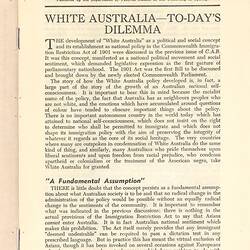 Booklet - 'White Australia: Today's Dilemma', 1957