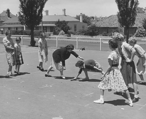 Photograph - Girls Playing 'Dog and Bone' Game, Dorothy Howard Tour, 1954-1955