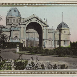 Postcard - Western Facade & Forecourt, Exhibition Building, Harding & Billing, Melbourne, circa 1905