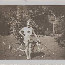 Digital Photograph -  Harry Clarke with Bicycle, Factory, Kodak Australasia Pty Ltd, Abbotsford, early 1940s