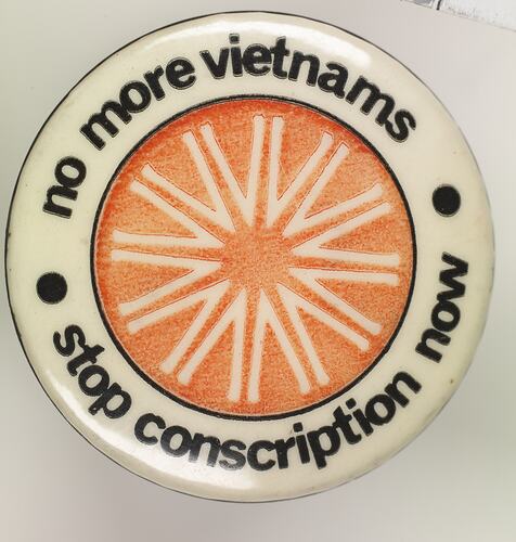 Badge - Vietnam Moratorium, No More Vietnams