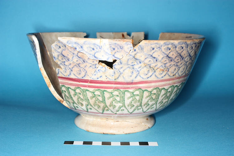 Mixing Bowl - Whiteware, Polychrome, Sponged, Geometric, after 1835 (Fragment)