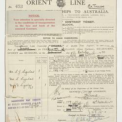 Passenger Contract Ticket - Letho, Lili & Danae Sigalas, Orient Line, 1930