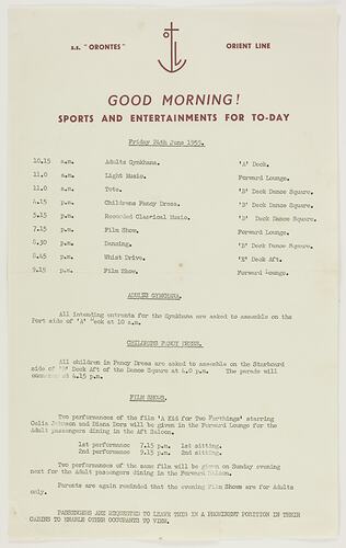 Programme - Sports and Entertainments for To-Day, 24-06-1955