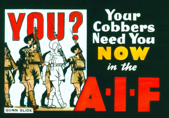 Lantern Slide - 'Your Cobbers Need You Now in the AIF'