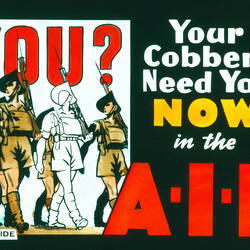 Glass Advertising Slide - 'Your Cobbers Need You Now in the AIF', World War II, 1939-1945