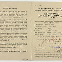 Certificate - Registration of Alien, Mr. Sam Ah Choc, 1947