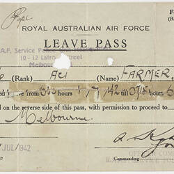 Leave Pass - RAAF Service Police Unit