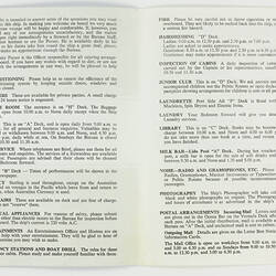 Leaflet - P&O Orient LIne 'Oriana' Shipboard Information, Australia to England, 1965