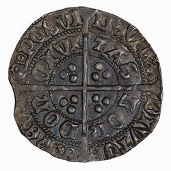 Coin, round, long cross pattee  which divides legend; text around.