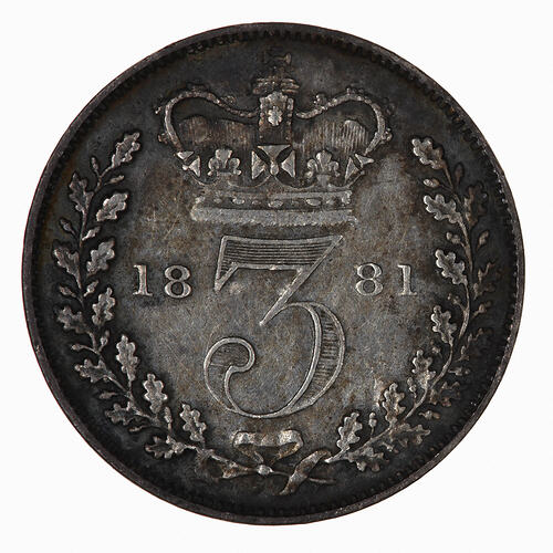 Coin - Threepence, Queen Victoria, Great Britain, 1881 (Reverse)
