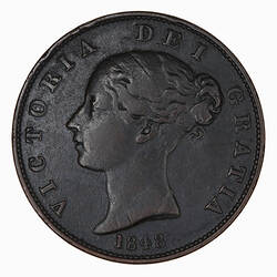 Coin - Halfpenny, Queen Victoria, Great Britain, 1848 (Obverse)