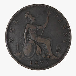 Coin - Penny, Queen Victoria, Great Britain, 1875 (Reverse)
