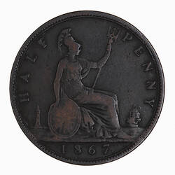 Coin - Halfpenny, Queen Victoria, Great Britain, 1867 (Reverse)